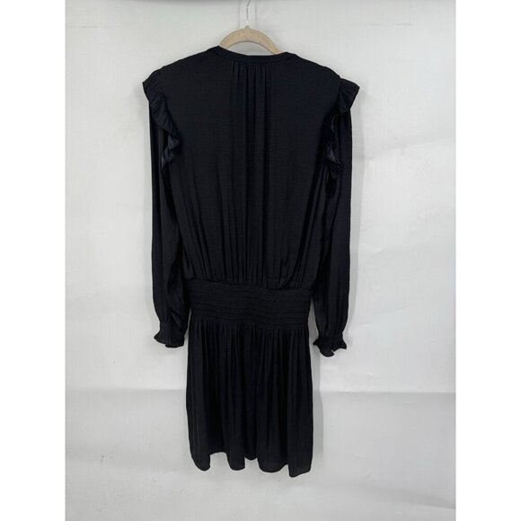 Scotch And Soda Mini Dress Women XS Black Ruffle Smocked Feminine Dark Romance - Picture 2 of 9